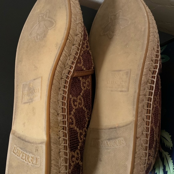 Authentic Gucci Women GG Lamé Espadrille Shoes In Brown - Picture 9 of 13